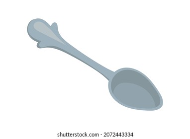 Cartoon tablespoon. Metal or silver tea spoon, stainless teaspoon, vector illustration isolated on white background