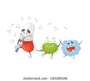 Cartoon tablet plays the flute. Vector illustration on a white background.