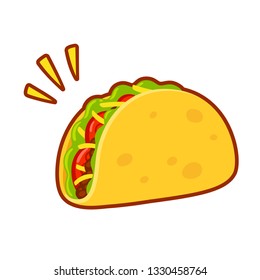 Cartoon taco drawing. Traditional Mexican food vector illustration.