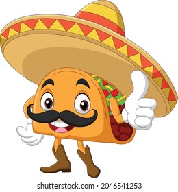 Cartoon taco mascot giving thumb up