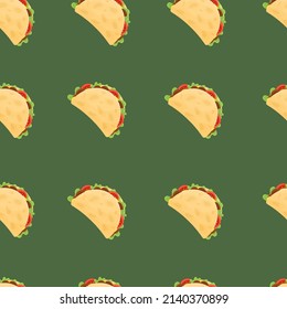 Cartoon taco seamless pattern. Mexican food pattern. Vector illustration.