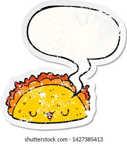 cartoon taco with speech bubble distressed distressed old sticker