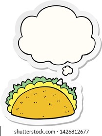 cartoon taco with thought bubble as a printed sticker