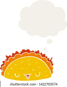 cartoon taco with thought bubble in retro style