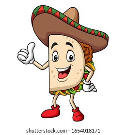 Cartoon taco wearing a sombrero giving thumb up