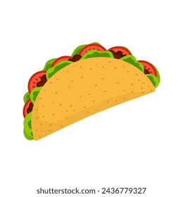 cartoon tacos in flat style isolated on white background, traditional mexican food