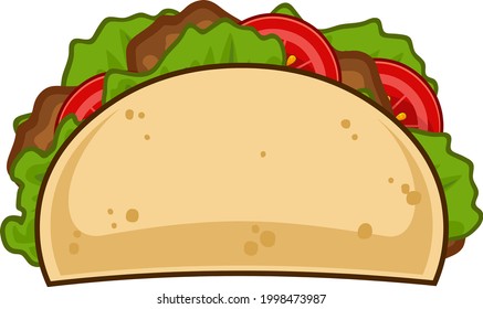 Cartoon Tacos With Meat And Vegetable. Vector Hand Drawn Illustration Isolated On Transparent Background