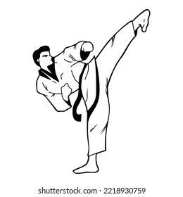 cartoon taekwondo kick coloring page vector