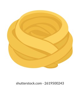 Cartoon tagliatelle pasta nest isolated on white background, flat vector food style illustration.