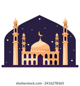 Cartoon Taj Mahal building in the night. Ramadan kareem card. Islamic religious holiday. Vector 
