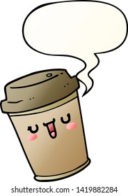 cartoon take out coffee with speech bubble in smooth gradient style