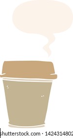 cartoon take out coffee with speech bubble in retro style