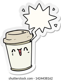 cartoon take out coffee with speech bubble sticker