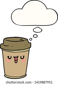 cartoon take out coffee with thought bubble