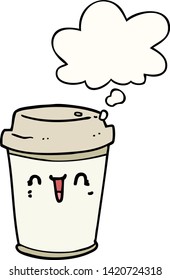 cartoon take out coffee with thought bubble