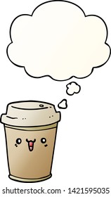 dibujos animados sacan café con burbuja de pensamiento en un estilo de gradiente suave