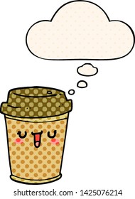 cartoon take out coffee with thought bubble in comic book style