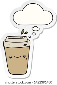 cartoon takeaway coffee with thought bubble as a printed sticker
