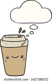 cartoon takeaway coffee with thought bubble