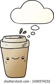café de dibujos animados con burbuja de pensamiento en un estilo de gradiente suave