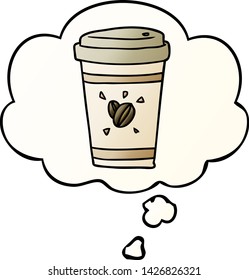 cartoon takeout coffee with thought bubble in smooth gradient style
