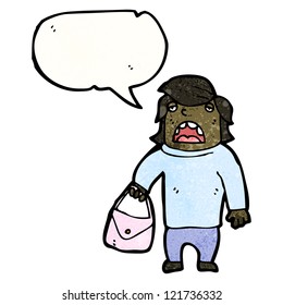 cartoon talking man carrying purse