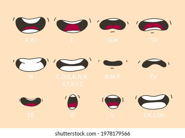 Cartoon Talking Mouth And Lips Expressions. Talking Mouths Lips For Cartoon Character Animation.