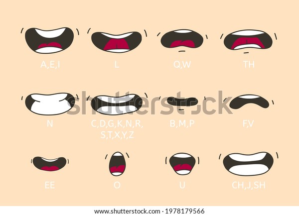 Cartoon talking mouth and lips\
expressions. Talking mouths lips for cartoon character\
animation.