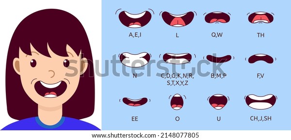Cartoon talking mouth and lips\
expressions. Talking mouths lips for cartoon character\
animation