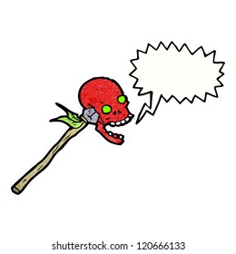 cartoon talking skull on spear