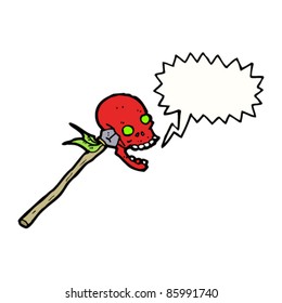 cartoon talking skull on tribal spear