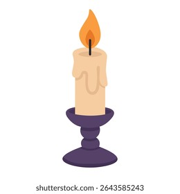 Cartoon tall candle with flame in flat style. Halloween vector illustration on white background.