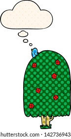 cartoon tall tree with thought bubble in comic book style