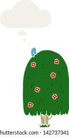 cartoon tall tree with thought bubble in retro style