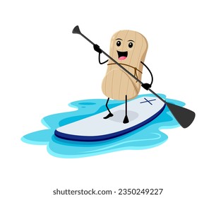 Cartoon tamales tex mex food character on summer vacation. Isolated vector comical mexican meal float on sup board during summer coastal holiday. Funny personage having fun at seaside ocean resort