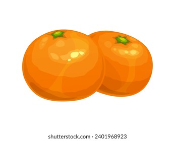 Cartoon tangerin or mandarin, Chinese New lunar year food. Whole citrus fruit, isolated vector fresh mandarins, two ripe tangerines Asian New Year, Chinese lunar calendar celebration symbol