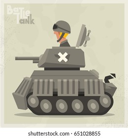 Cartoon tank in a flat style. Vector llustration