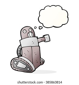 Cartoon-Tankroboter mit Denkblase