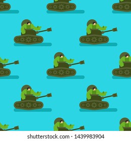 Cartoon tank and trooper pattern seamless. Childrens soldier background. Vector Texture. weapon attack ornament