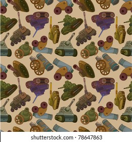 cartoon Tank/Cannon Weapon seamless pattern