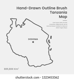 Cartoon Tanzania Map, Hand Drawn Tanzania Map, Doodle Tanzania Map Vector Outline Style Map Information