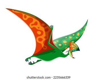 Caricatura del personaje de dinosaurio Tapejara. Reptile carnívoro volante extinto, dinosaurio paleontológico con dientes afilados y cresta. Era mesozoica bestia Pterosaur aislado vector lindo personaje