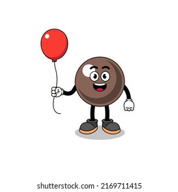 Cartoon of tapioca pearl holding a balloon , character design