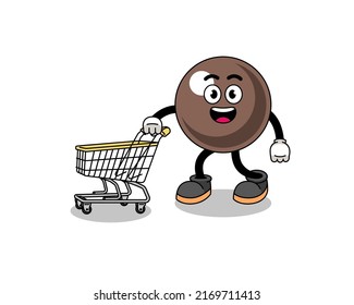 Cartoon of tapioca pearl holding a shopping trolley , character design