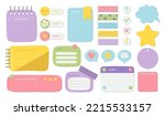 Cartoon task planners, cute paper sticky notes, banners, to do list or memo message notepads paper sheets. Blank schedule. Bookmarks. Colorful notepaper for kids, school or office. Vector illustration