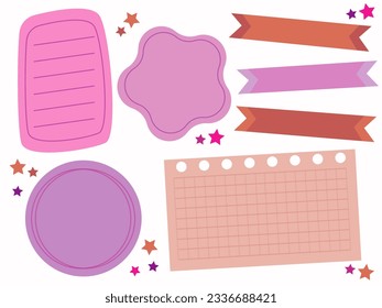 Cartoon task planners, cute paper stickers, banners, to-do lists or notepads. Empty schedule. Bookmarks. Colorful note paper for kids, school or office. Vector illustration