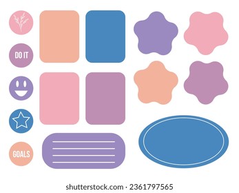 Cartoon task planners, cute paper stickers, banners, to-do lists or notepads. Empty schedule. Bookmarks. Colorful note paper for kids, school or office. Vector illustration