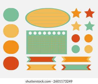 Cartoon task planners, cute paper stickers, banners, to-do lists or notepads. Empty schedule. Bookmarks. Colorful note paper for kids, school or office. Vector illustration