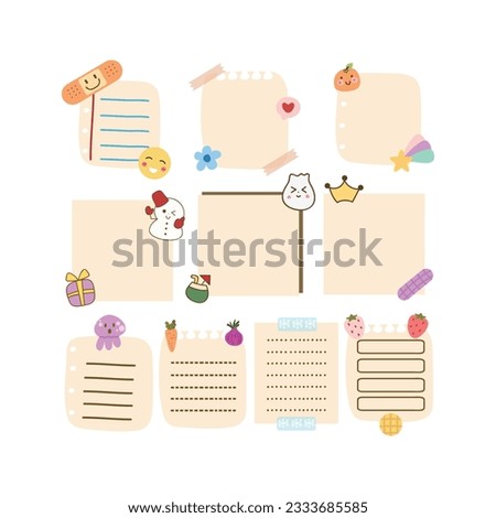 Cartoon task planners, cute paper sticky notes, banners, to do list or memo message notepads paper sheets. Blank schedule. Bookmarks. Colorful notepaper for kids, school or office.
