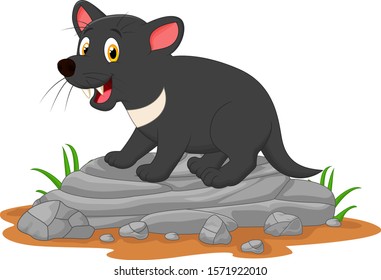 Cartoon tasmanian devil on the rock